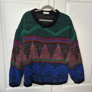 Vintage Allen Wah Sweater Mens L Tall Aztec Western Pullover 80s Made in USA